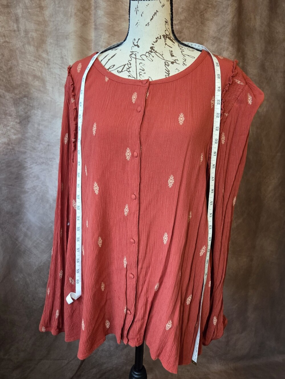 Sonoma Goods for Life XL Rust Orange Boho Button Front Rayon Blouse